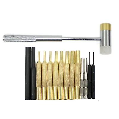 $37.99 • Buy 15pc Pin Punch Kit 8 Brass 2 Steel 1 Hammer Firearm Repair Gunsmith Drift Set