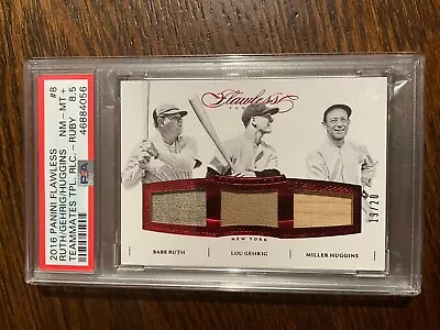 2016 Flawless Babe Ruth/Lou Gehrig/Huggins Game-Used Jersey/Bat #/20  PSA 8.5 • $1099