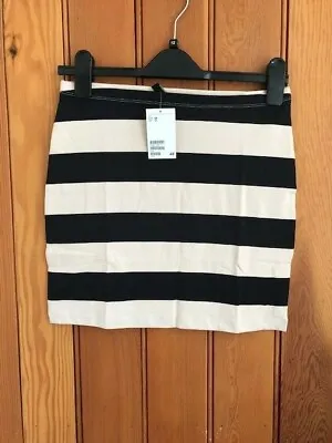 £8.99 • Buy H And M Black Ivory Cream Stripe Tube Jersey Mini Skirt 10 12 14 16 Bnwt