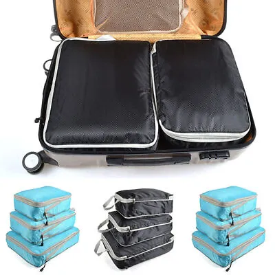 3Pcs Compression Packing Cubes Travel Storage Bags Luggage Suitcases Organizer • £12.58