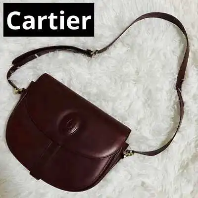 $194 • Buy Cartier Shoulder Bag Large Capacity All Leather Bordeaux Women's USED FROM JAPAN