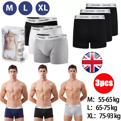 CK Calvin Klein  Mens Boxers Shorts 3 Pack Cotton Stretch Trunks Underwear M-XL • £12.59