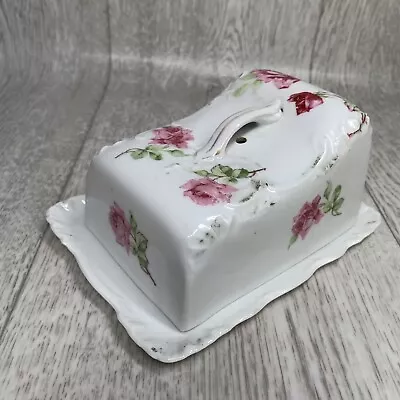 $14 • Buy Vintage Porcelain Ceramic Floral Cheese Dish Keeper Pink Roses