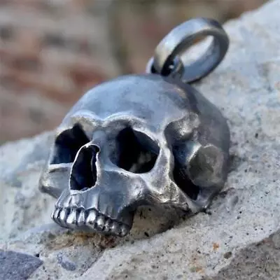 Black Skull New Men Pendant Necklace Stainless Steel Pendant Punk Biker Fashion • $6.85