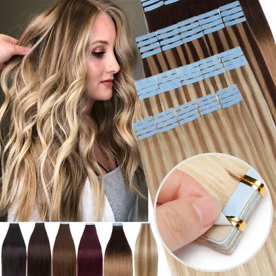 CLEARANCE 100% Real Remy Tape In Human Hair Extensions Full Head Skin Weft Ombre • £16.52