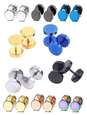 Pair Stainless Steel Mens Womens Stud Earrings Ear Piercing Plugs Tunnel Punk • £2.50