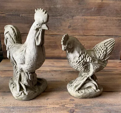 £50.35 • Buy Stone Garden Pair Of Chicken Hen And Cockerel Rooster Ornaments 
