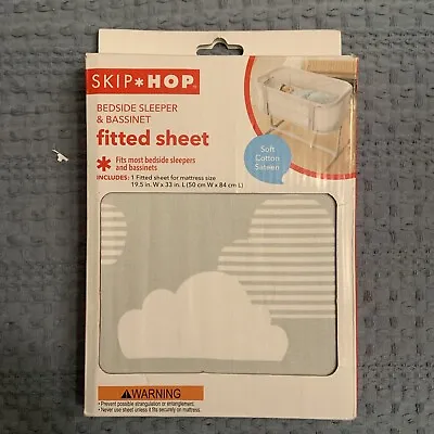 Bedside Sleeper Bassinet Sheets Skip Hop Grey And White Clouds 100% Cotton • $12.99