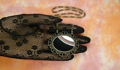 Hexenspiegel Glass Mirror Necklace Antiqued Bronze Victorian Cosplay Steampunk • $15.99