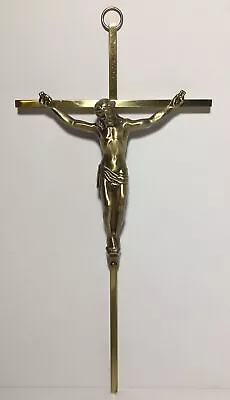 Gold Brass Tone Metal Wall Hanging Crucifix INRI Cross Jesus 10” Vintage • $17.99