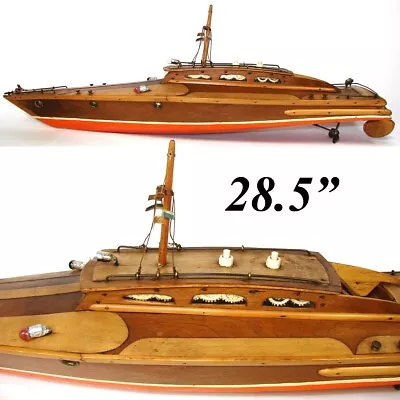 Unique Vintage Hand Made 28.5  Yacht Boat In 2-Tone Veneers & Amazing Detail • $596.25