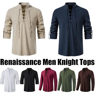Renaissance Men Knight Tops Shirt Medieval Peasant Viking Pirate Cosplay Costume • $17.97