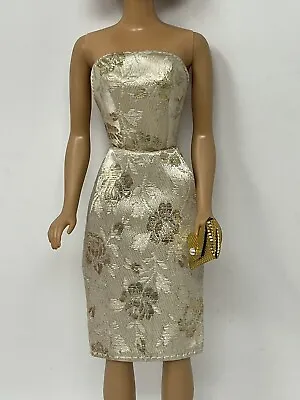 Vintage Barbie Fab Lu ? Babs Clone Doll Clothes Gold Brocade Cocktail Dress • $49.99
