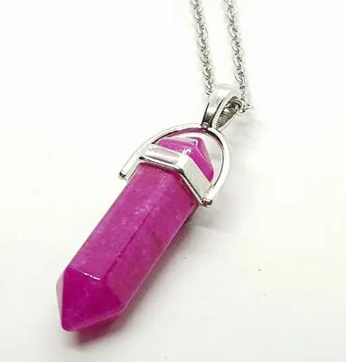 Magenta Necklace Quartz Crystal Gemstone Pendant Deep Pink Rose Red Purple Yoga • £3.99