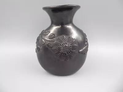 Vtg Dona Rosa Black Clay Barro Negro Oaxaca Mexico 6  Oval Vase • $16