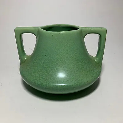 Haeger Art Pottery Vase Green GERANIUM LEAF GLAZE 1930’s Art Deco Double Handle • $75