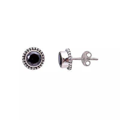 Black Spinel Round Vintage Handmade 925 Sterling Silver Stud Earrings 8 Mm AK-94 • $15.99