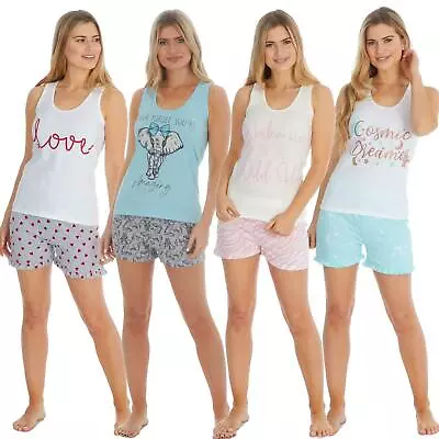 £10.95 • Buy Womens/Ladies Vest Shorts Pyjamas Pyjama PJ Nightwear Set Size 8-22
