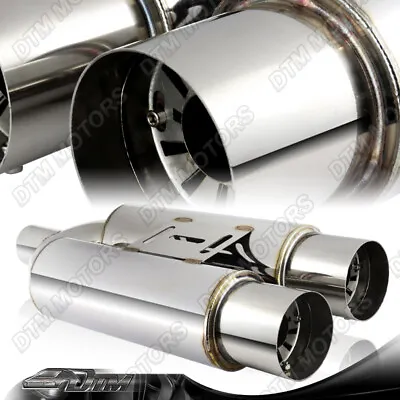 JDM 3.5  Dual Tip T-304 Stainless Steel Weld-on Muffler 2.5  Inlet Universal • $59.88