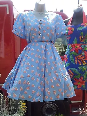 Blue Girly Pink Hearts Full Circle New Dress Puff Sleeve Size 10 Lined 50s Sty • £10.99