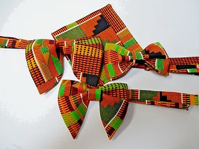 Handmade Men's African Print Kente Bow Tie Handkerchief Pre-tied Bright Colorful • $17.52