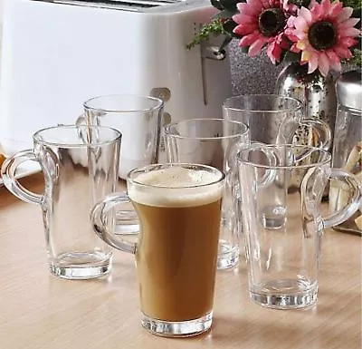 6x Elba Coffee Tall Clear Glass Mug 250ml Cappuccino Tea Latte Mugs Cup Cups • £17.24