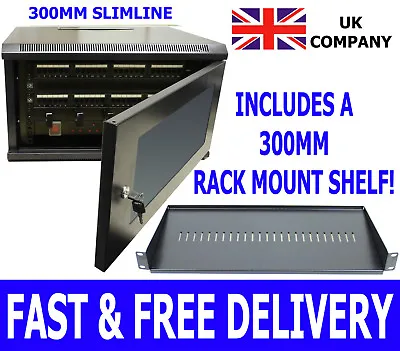 Stealthy Black Wall Cabinet Rack + 200mm Shelf - Ethernet Network Data Switch • £92.04