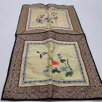 2 Chinese Asian Silk Embroidery Tapestry Bird Flower Oriental Vintage • $19.95
