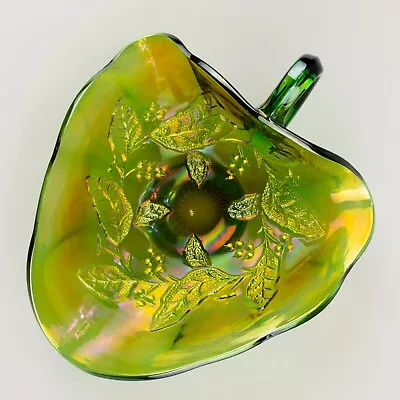 Millersburg Holly Sprig Carnival Glass Nappy Radium Green • $85