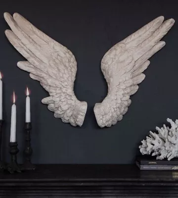 Large Statement Wall Mounted Off White Distressed Angel Wings Sculpture • £50