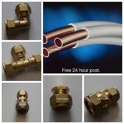 £6.36 • Buy 8mm Yorkshire Pvc Coated Copper Pipe/8mm Brass Compression Fittings/plumbing New