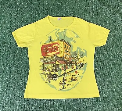 Vintage 70s 80s Coca Cola Shirt Size M/L Yellow Corner Store • $13.50