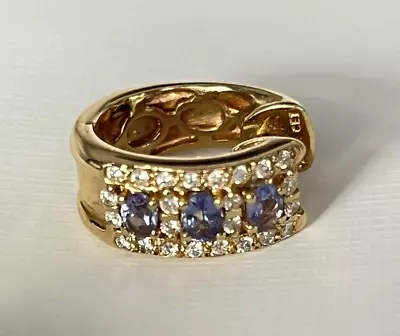 SINGLE 14K Solid Yellow Gold Tanzanite Diamond Huggie Earring 6.2 Grams~36ctw • $245