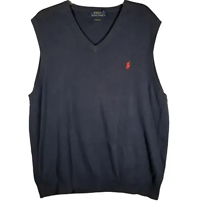 Polo Ralph Lauren Pima Cotton Sweater Vest 2XL Blue Pullover V-Neck Red Pony • $16.88