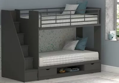 £569 • Buy Grey Bunk Beds With Storage Stairs - Drawers - Staircase Fits Left Or Right Side