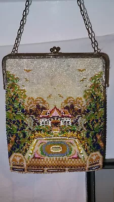 Large Antique Vintage Scenic  Micro Beaded Purse  Good/Fair Condition.  • $150