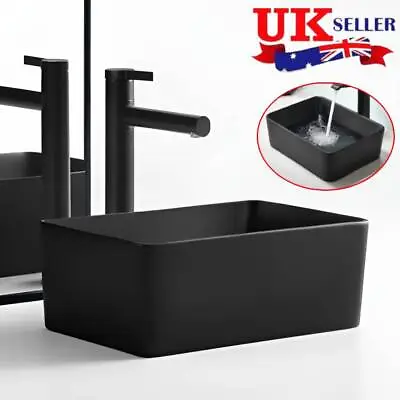 Bathroom Ceramic Black Basin Hand Wash Sink Counter Top Or Wall Mounted Hung • £46.89