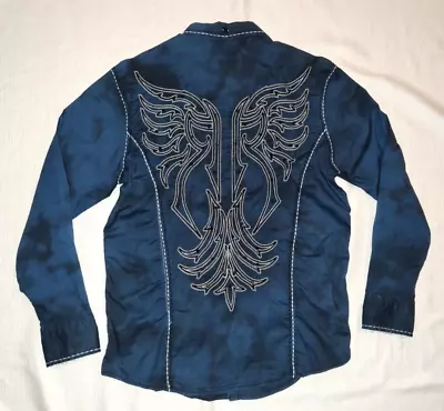 SICK Roar Signature Mens Blue Long Sleeve Shirt W Intricate Embroidery Medium M • $27.99