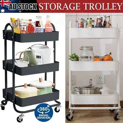 3 Tier Kitchen Bathroom Trolley Cart Steel Storage Rack Shelf Organizer Wheels • $32.99