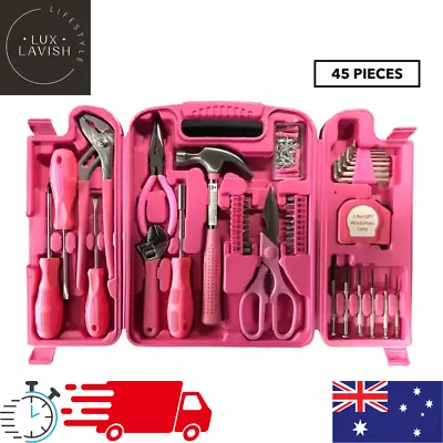 HARDWARE 45PCs Hand Tool Set Portable Mechanics Repair DIY Ladies Tools Kit Pink • $51.95