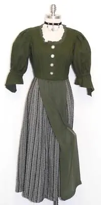 S 8 Long DRESS Women Dirndl GERMAN Trachten Waitress Hostess GREEN Dress • $145