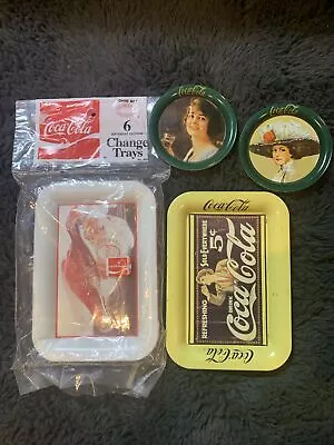 Vintage 1989 Coca-Cola Change Trays Lot Of 7 + 2 Coasters Drink Trays • $4.75