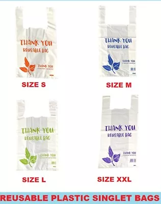 Heavy Duty Plastic Reusable Singlet Bags Groocery Carry Checkout House Use 40um • $19.45