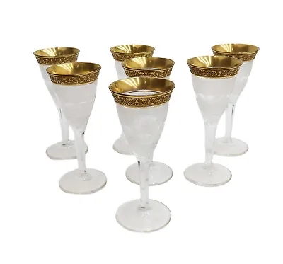 7 Moser Czech Cut Crystal Glass Open Monogram Port Wine Goblets In Gold Splendid • $680