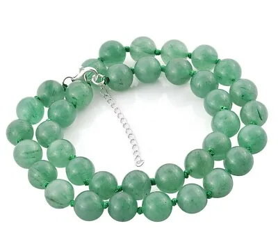 GREEN AVENTURINE 10 Mm BEAD Necklace Knotted With 925 Silver Extender 18+2  • £13.99