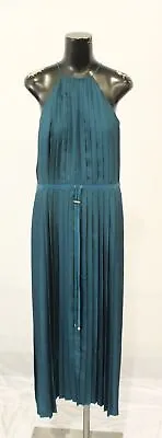 Tibi Women's Strapless Mendini Twill Pleated Midi Dress CM5 Teal Blue Size 4 • $47.99