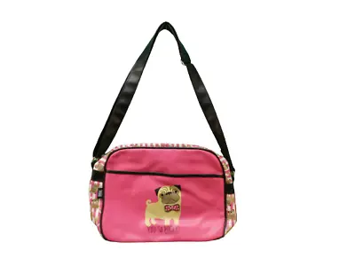 DAVID & GOLIATH Pink Pug Dog Messenger Crossbody Bag  You So Pugly  USED • £12.99