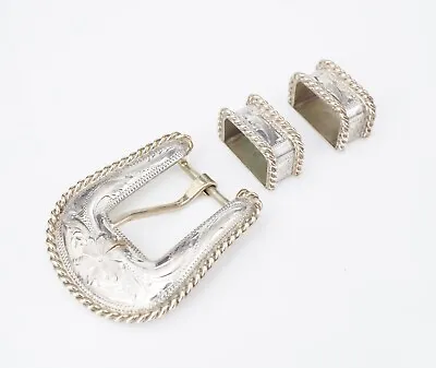 Vogt Sterling Silver 10k Hand Engraved Ranger Buckle Belt 3 Piece Vintage M1831 • $309.84