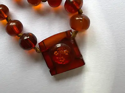 Antique Old Vintage Jewellery Amber Small Bead Flower Centre Necklace 8.66g • £30