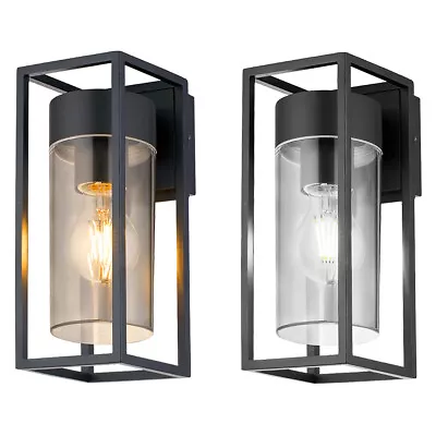 £25.99 • Buy LED Rectangular Outdoor Wall Light Clear Metal Lantern Garden Wall Lamp 